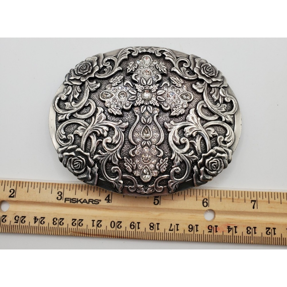 Nocona Cross Metal Silver Tone Belt Buckle - Picture 3 of 4